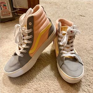 Vans High-Top Sneakers in Gray, Pink & Yellow